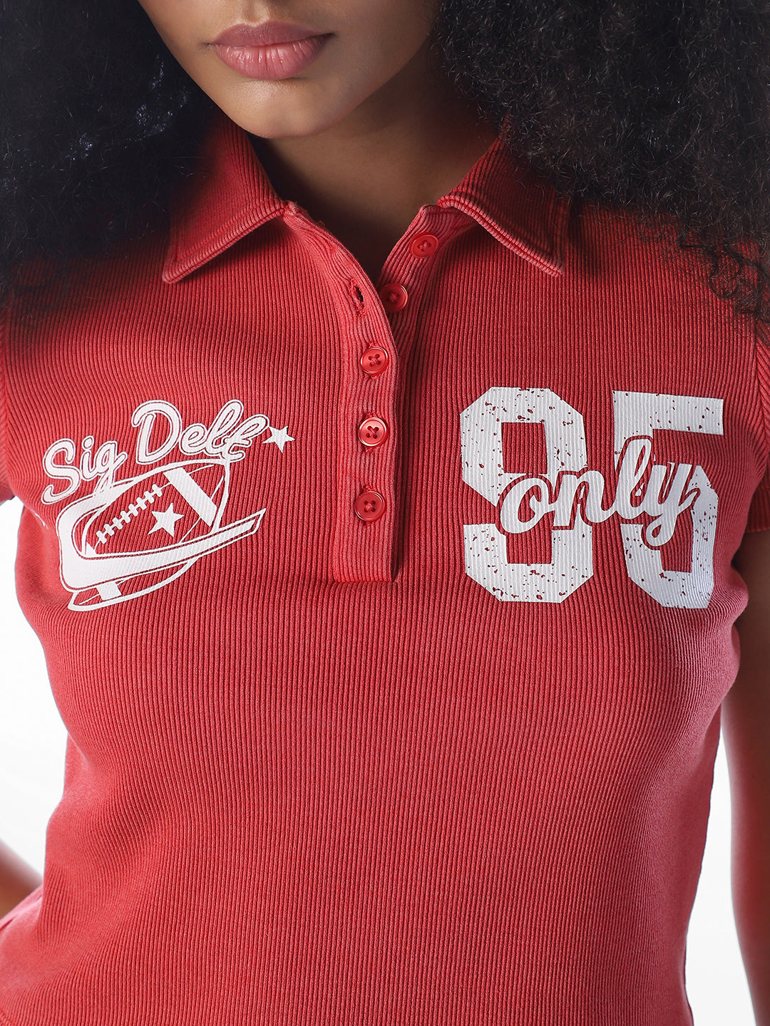 Red Printed Cropped Polo