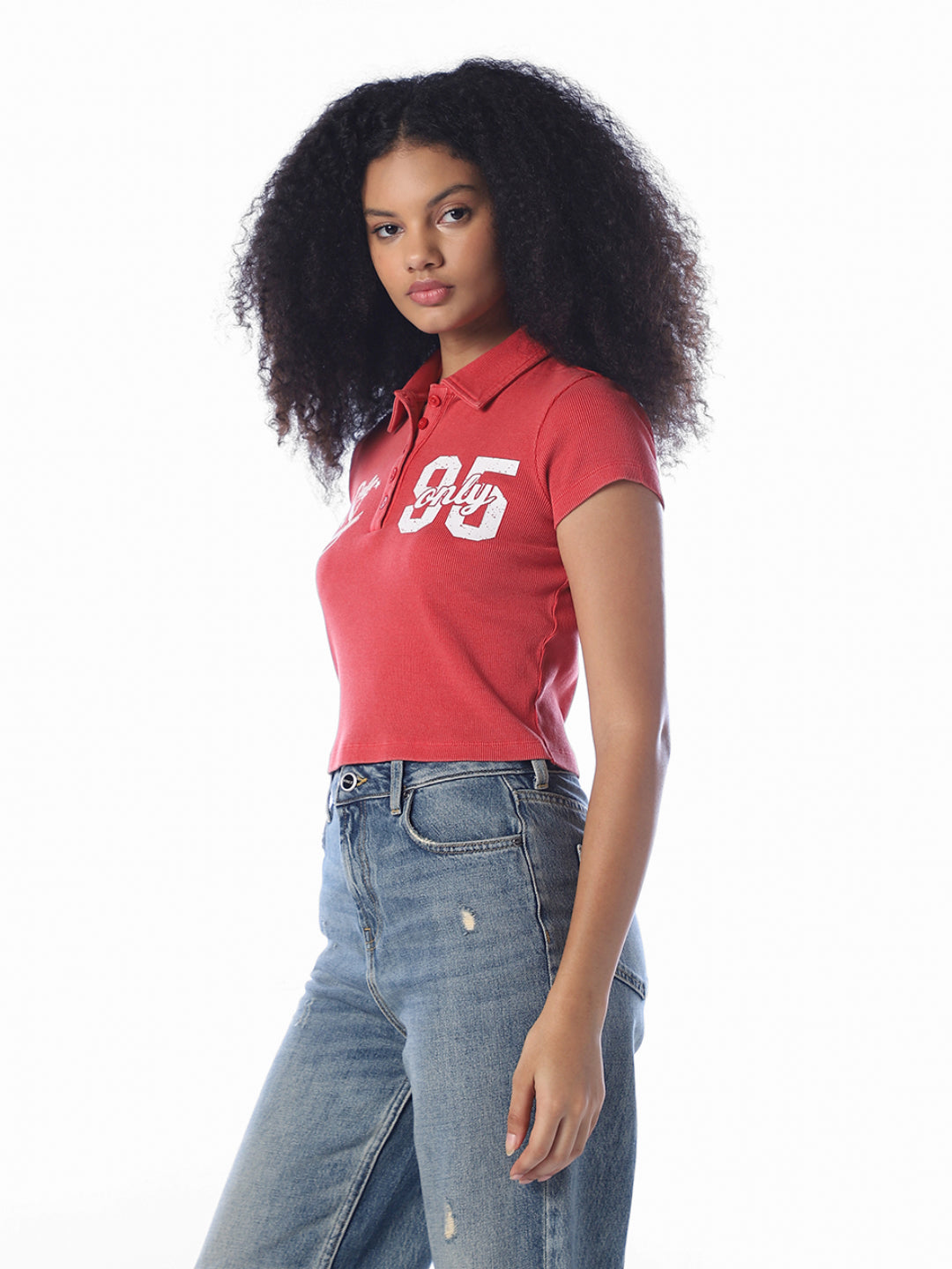 Red Printed Cropped Polo