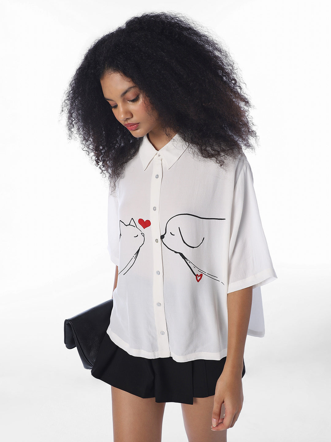 White Printed Oversized Shirt