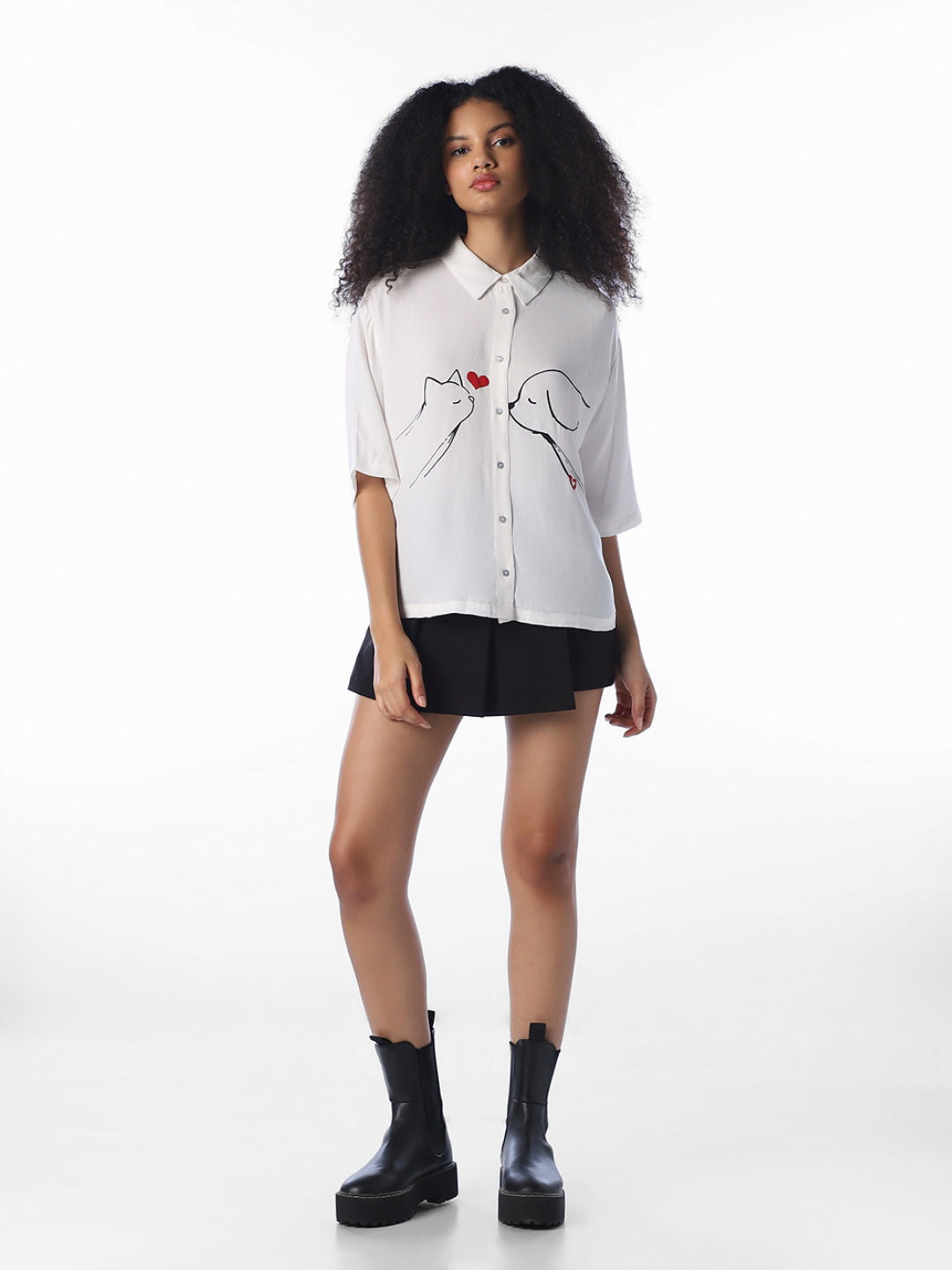 White Printed Oversized Shirt