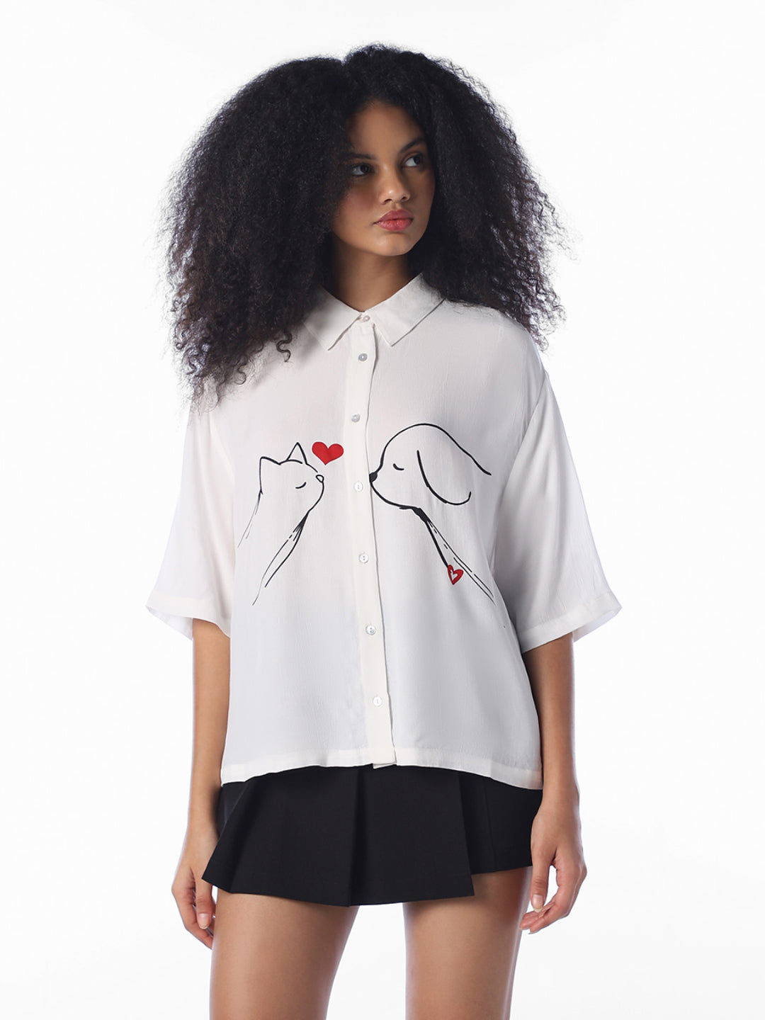 White Printed Oversized Shirt