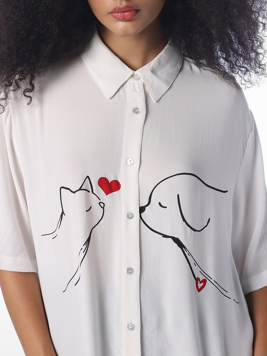 White Printed Oversized Shirt