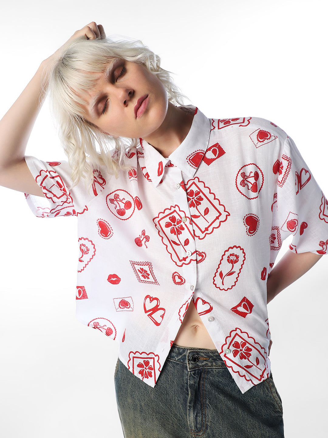 White Printed Oversized Shirt