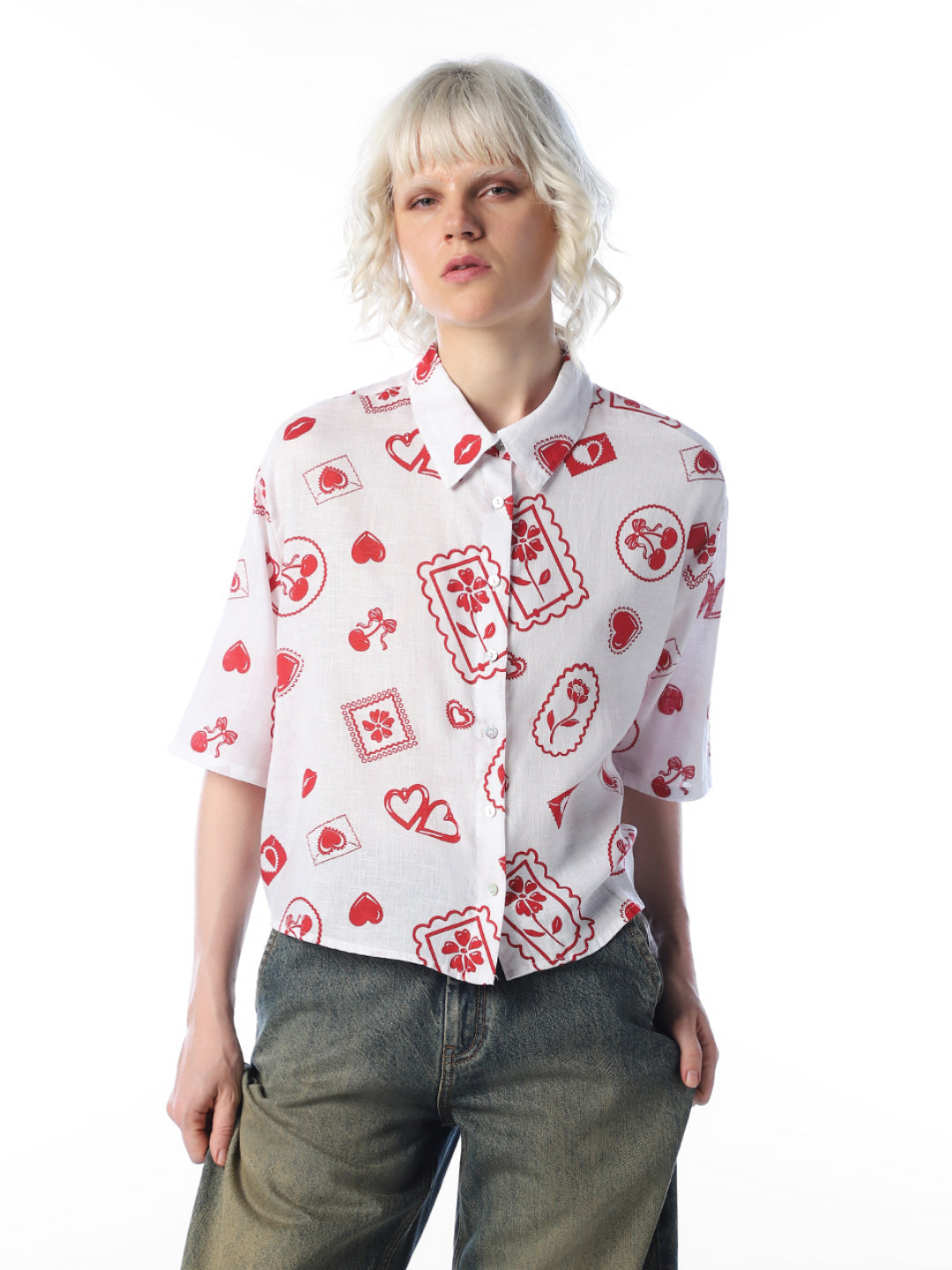 White Printed Oversized Shirt