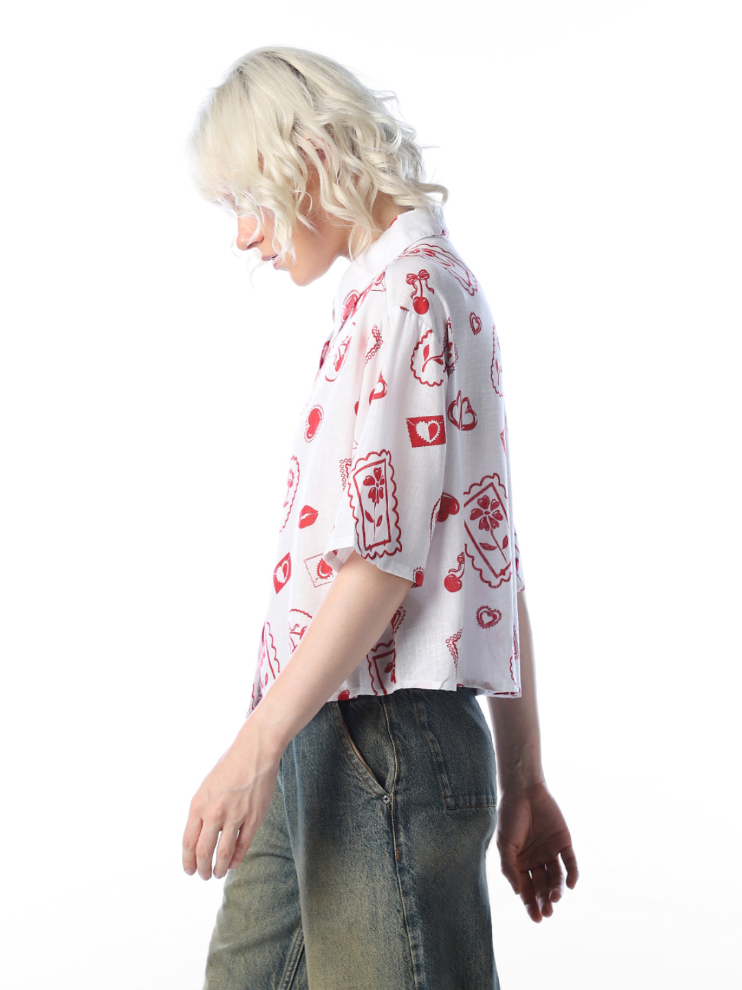 White Printed Oversized Shirt