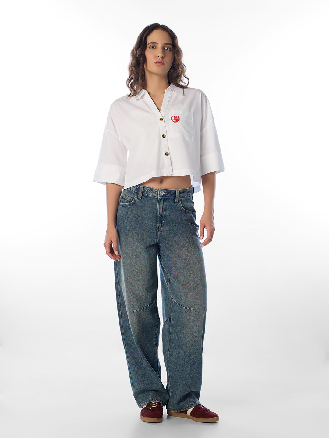 White Cropped Cotton Shirt