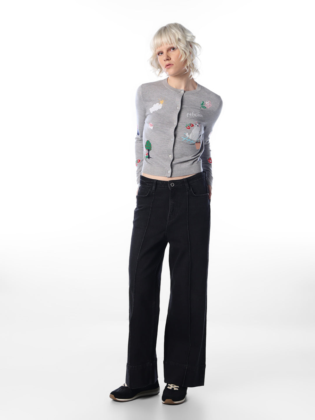 Grey Embroidered Cardigan