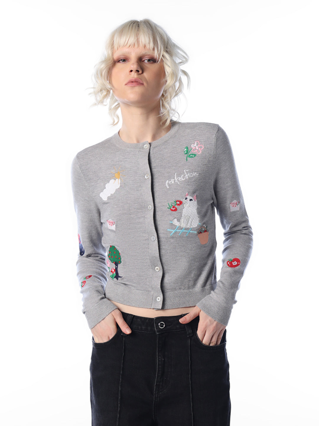 Grey Embroidered Cardigan