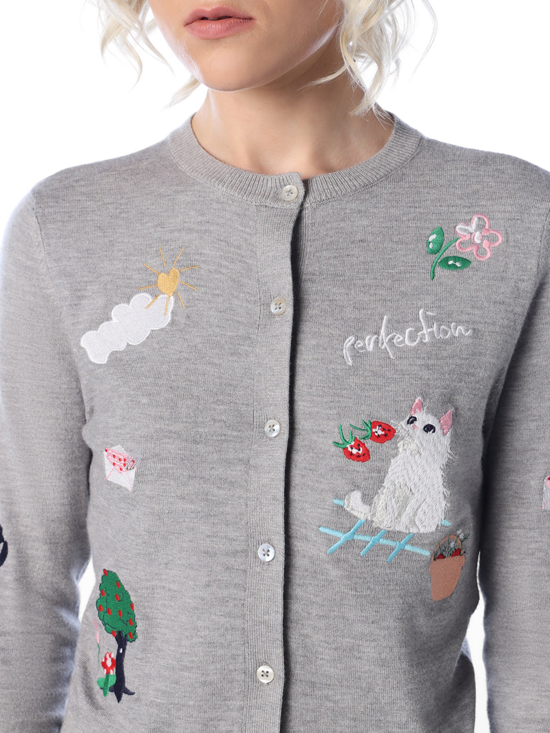 Grey Embroidered Cardigan