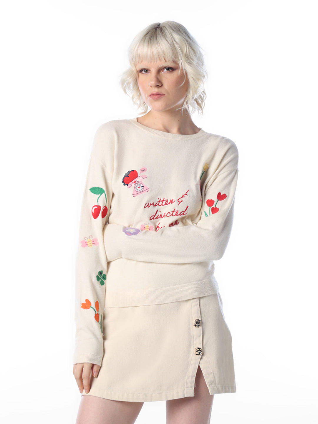 Cream Embroidered Pullover