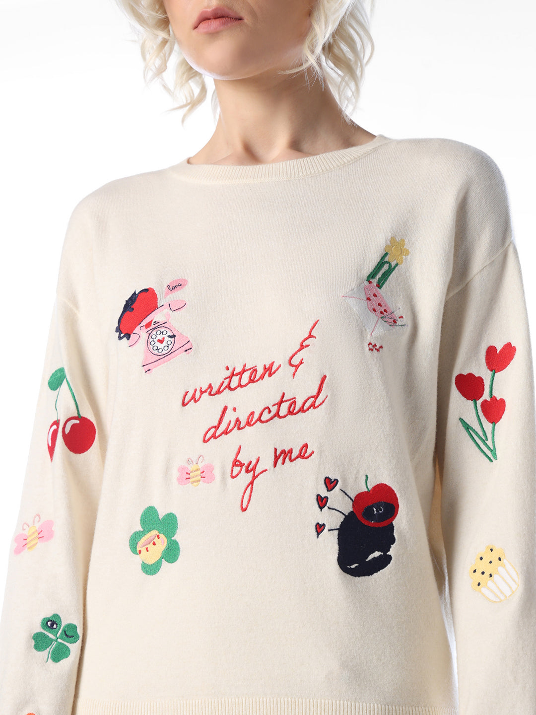 Cream Embroidered Pullover
