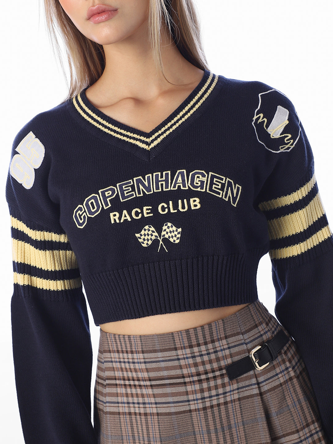Navy Blue Printed Cropped Pullover