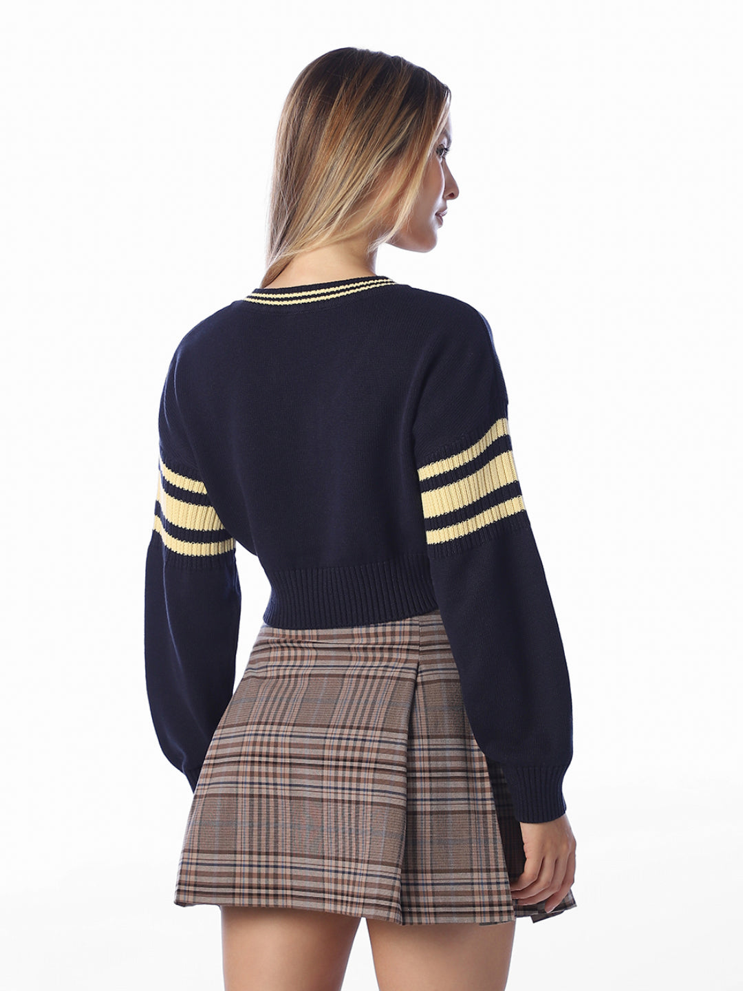 Navy Blue Printed Cropped Pullover