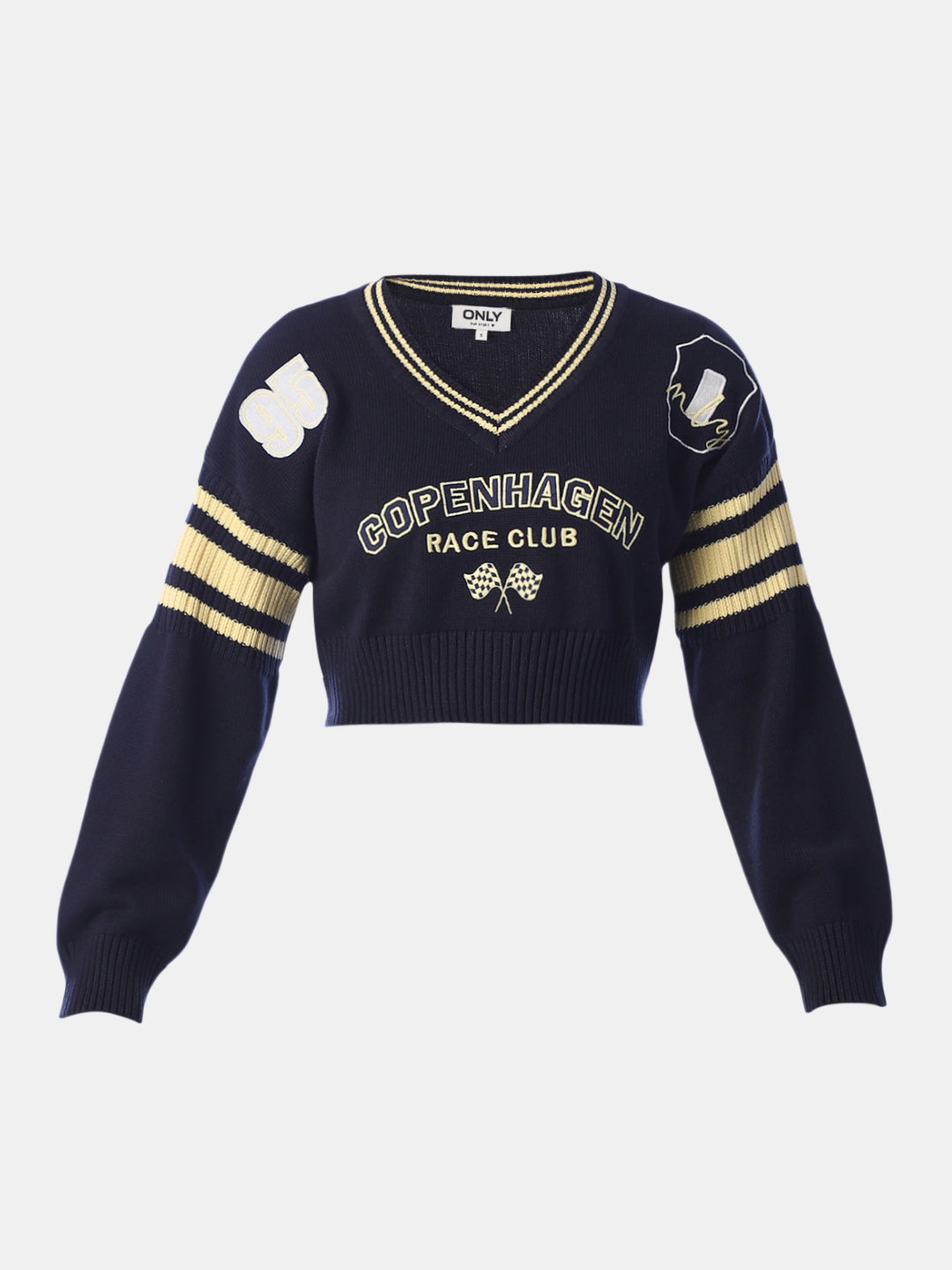 Navy Blue Printed Cropped Pullover