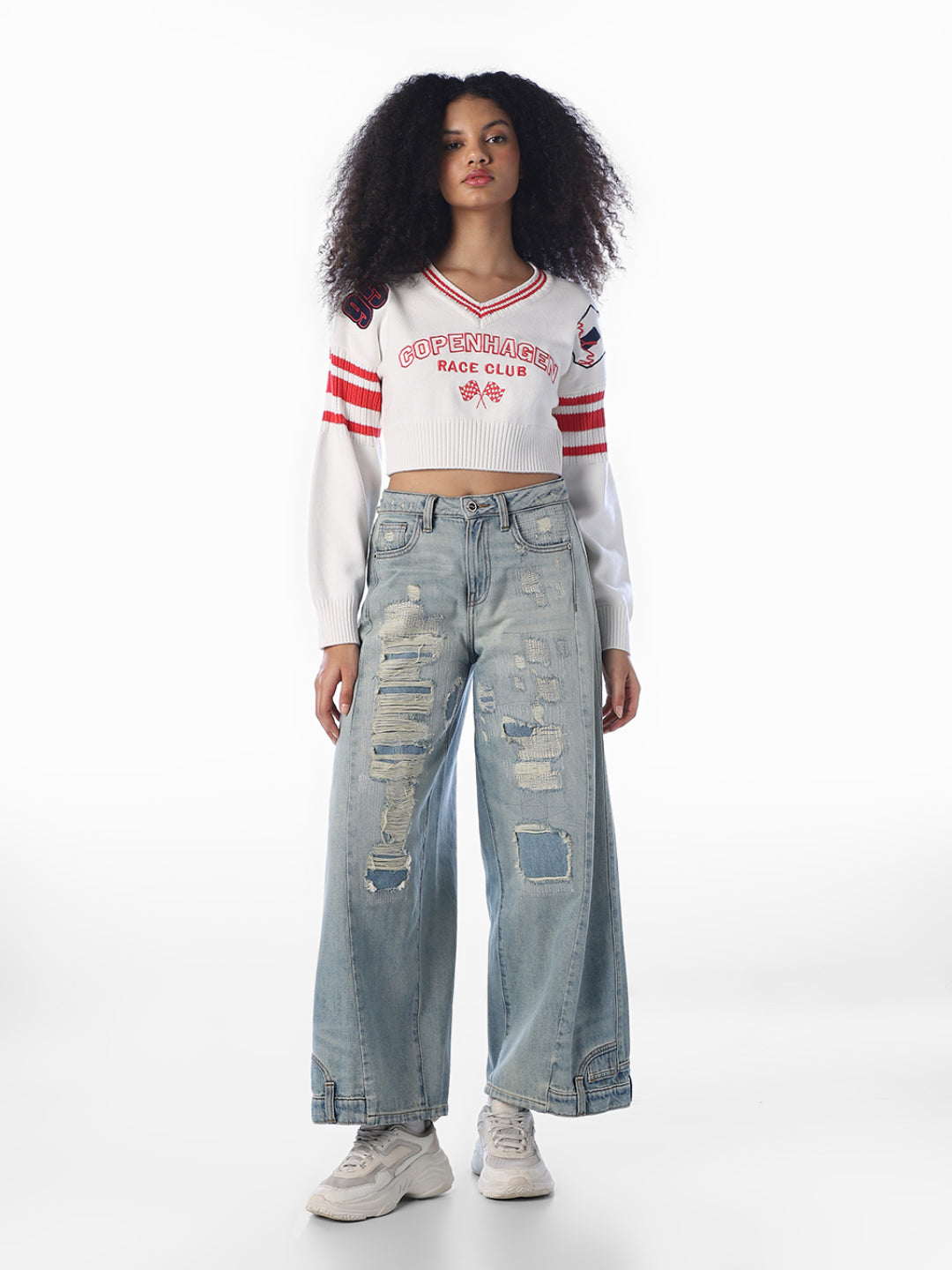 White Printed Cropped Pullover