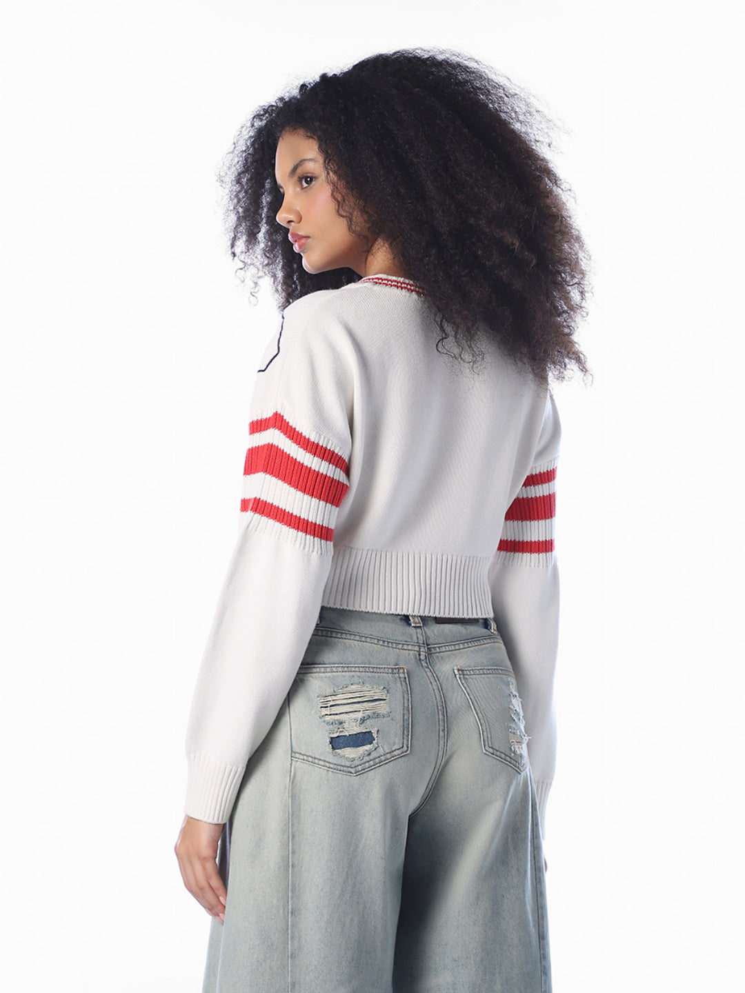 White Printed Cropped Pullover