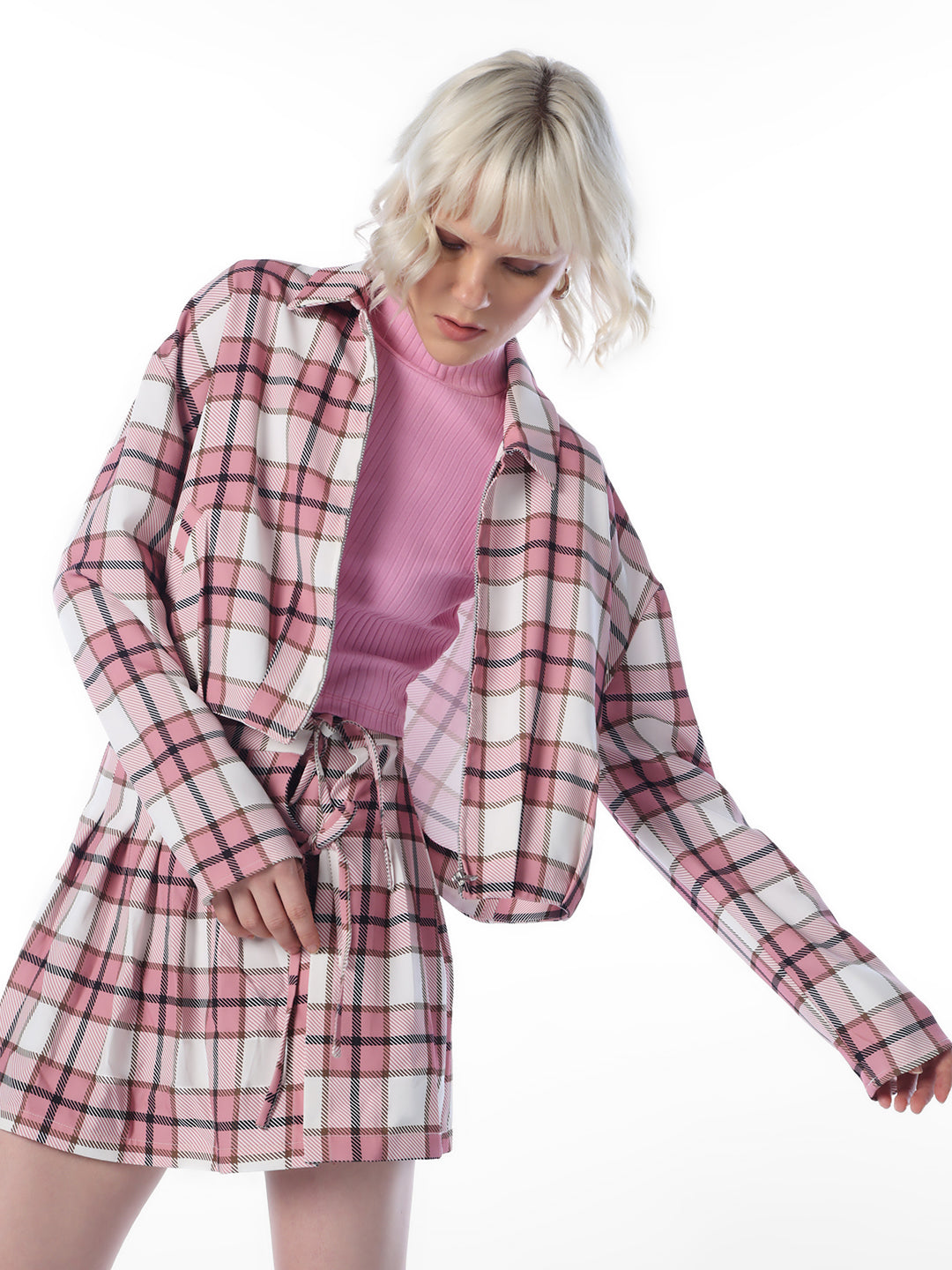 Pink Cropped Check Shirt