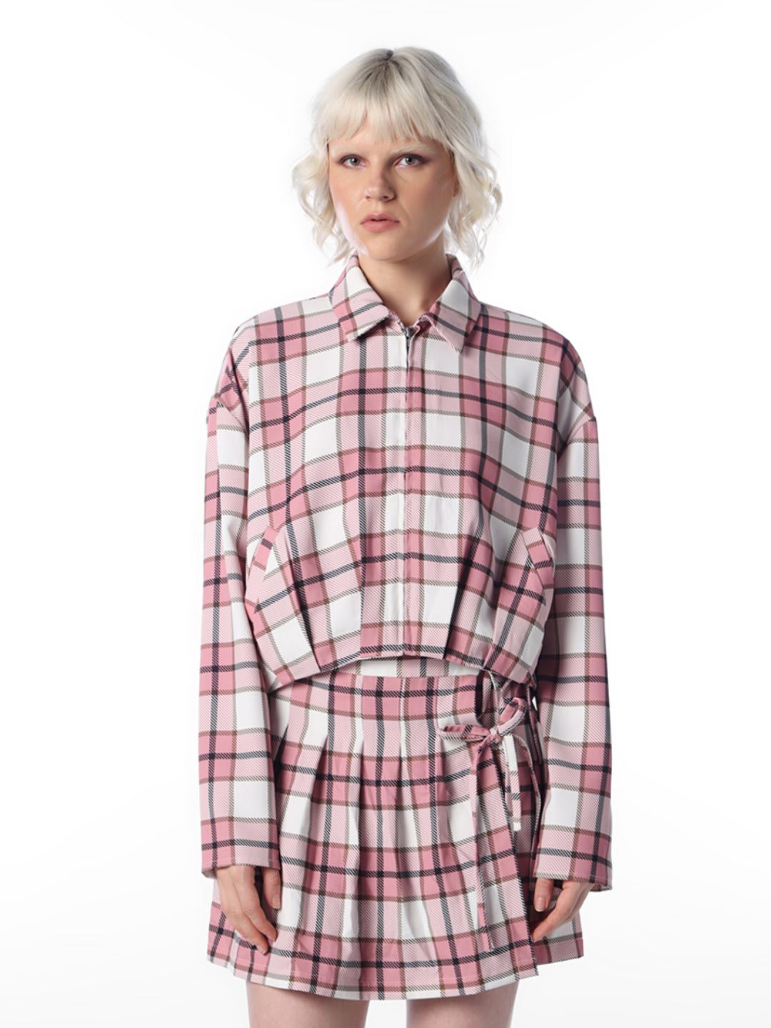 Pink Cropped Check Shirt