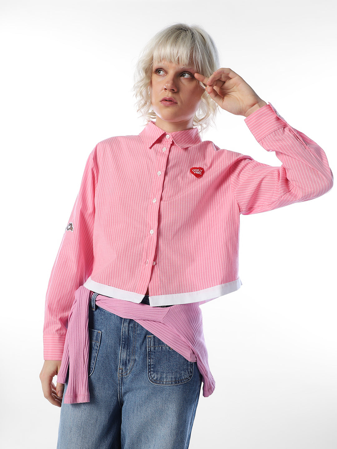Pink Striped Cropped Shirt
