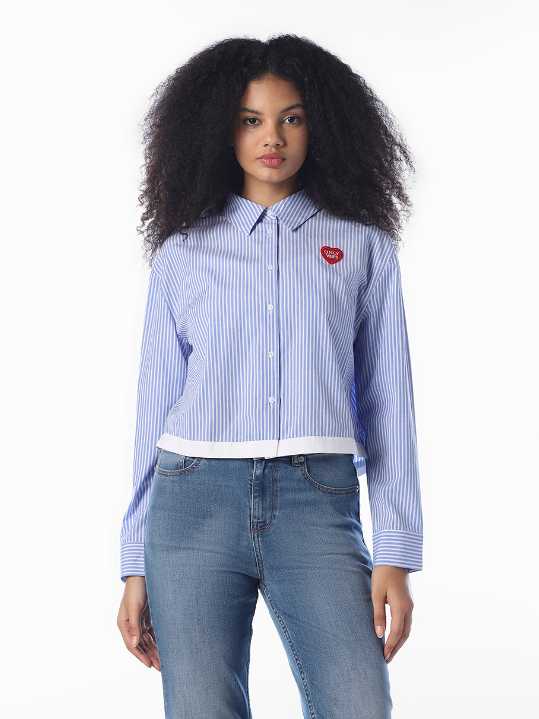 Blue Striped Cropped Shirt