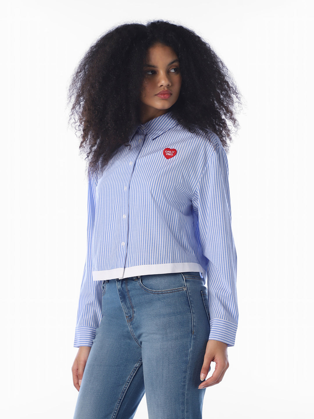 Blue Striped Cropped Shirt