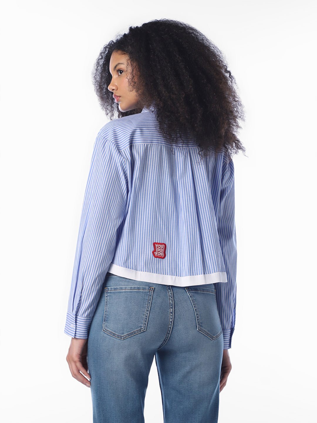Blue Striped Cropped Shirt