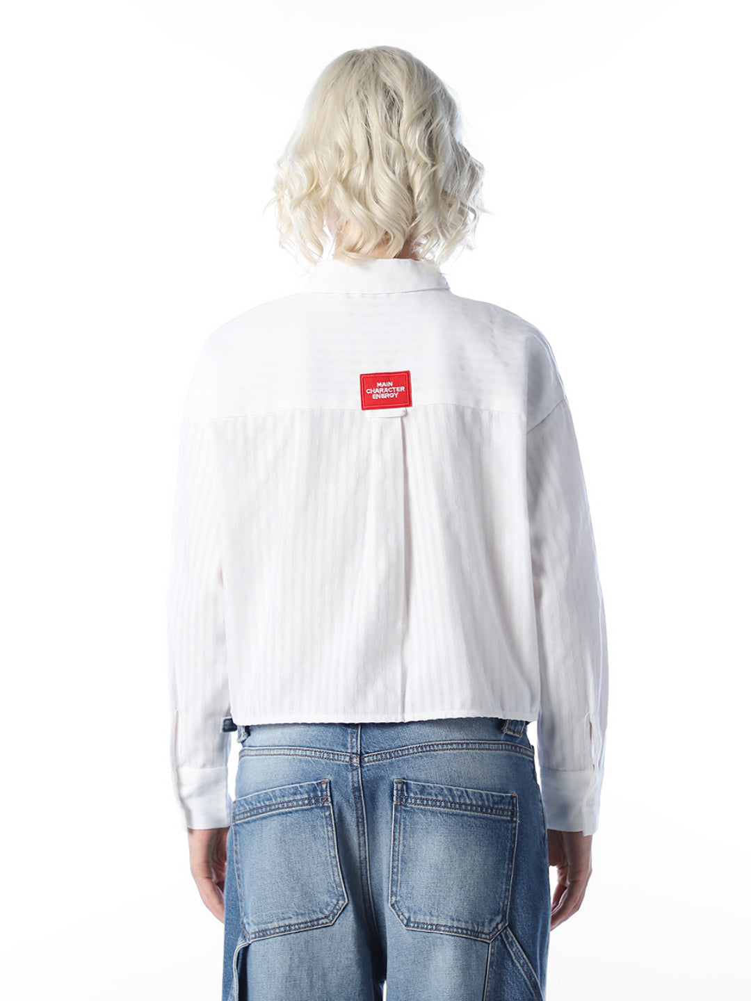 White Printed Cropped Shirt