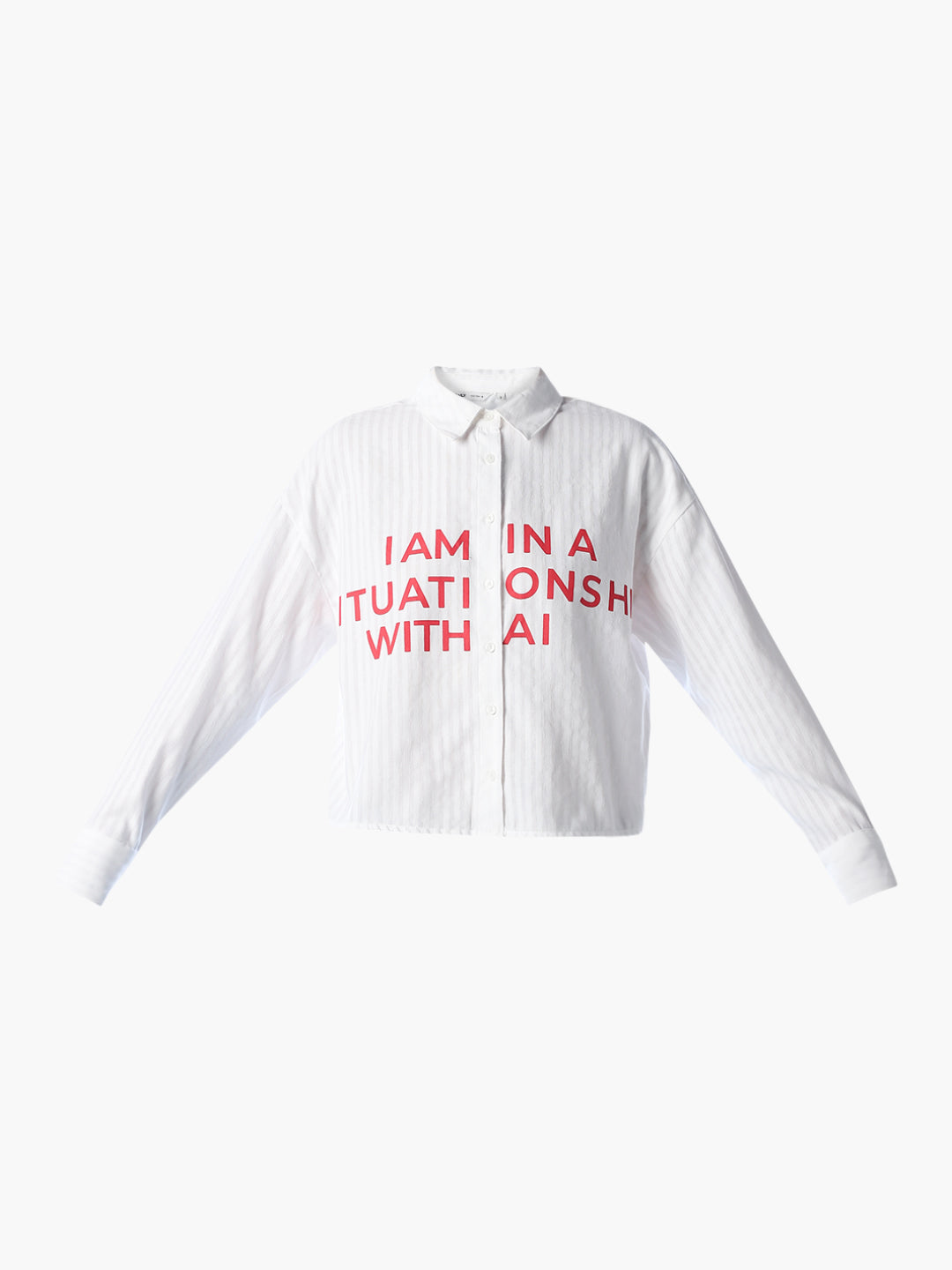 White Printed Cropped Shirt