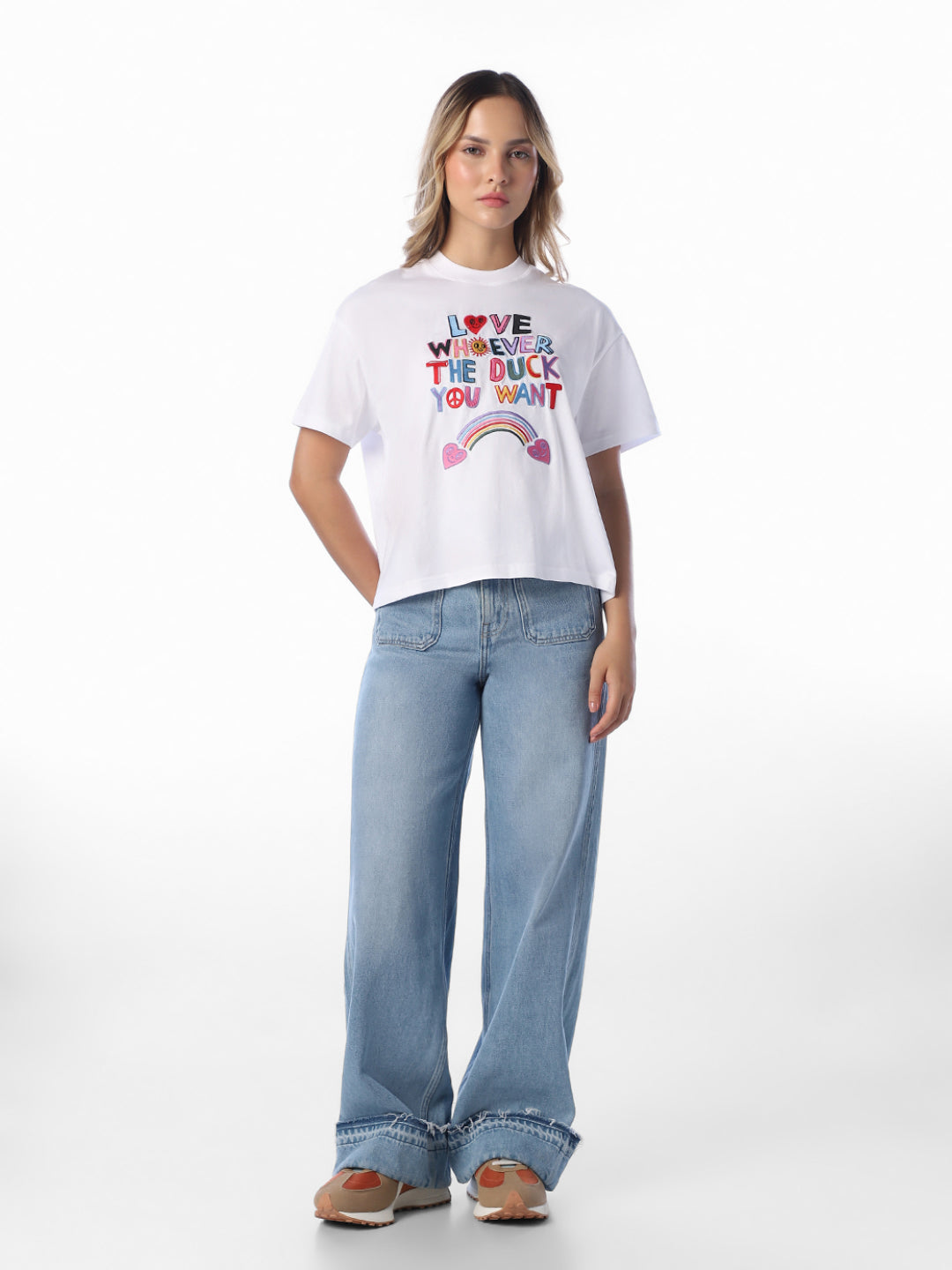 White Printed Relaxed Fit T-Shirt