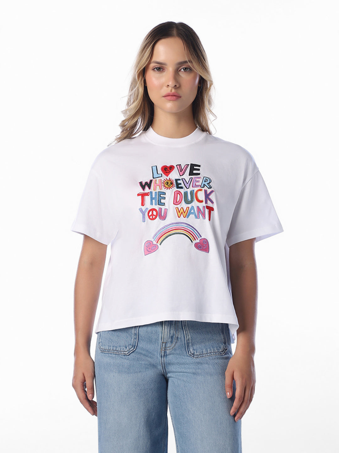 White Printed Relaxed Fit T-Shirt