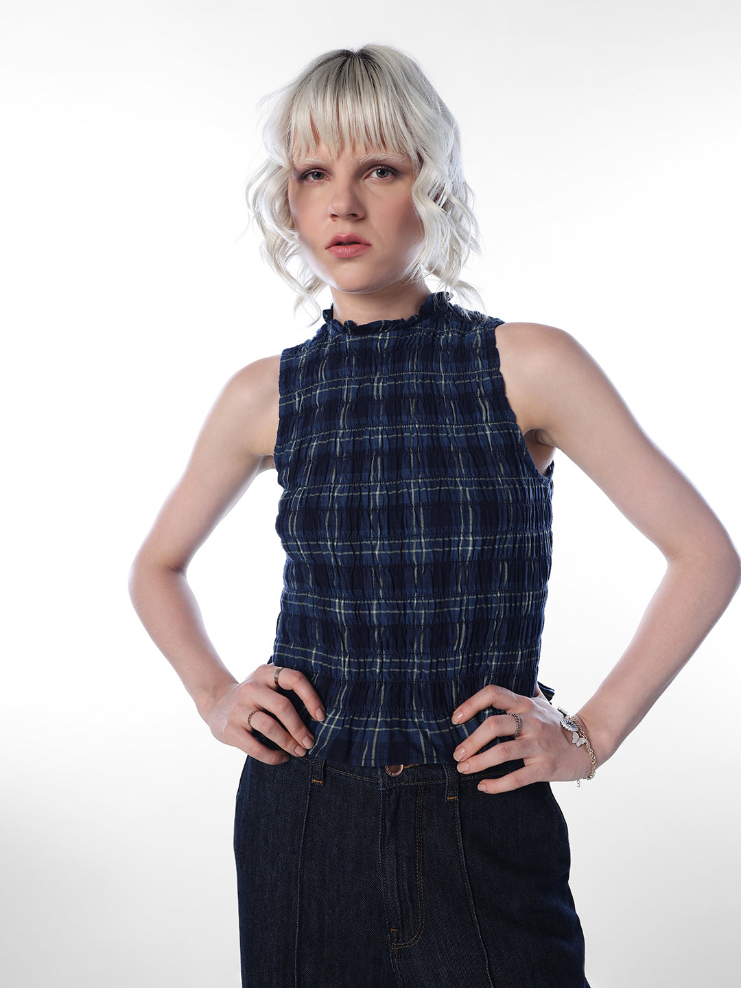 Navy Blue Check Top