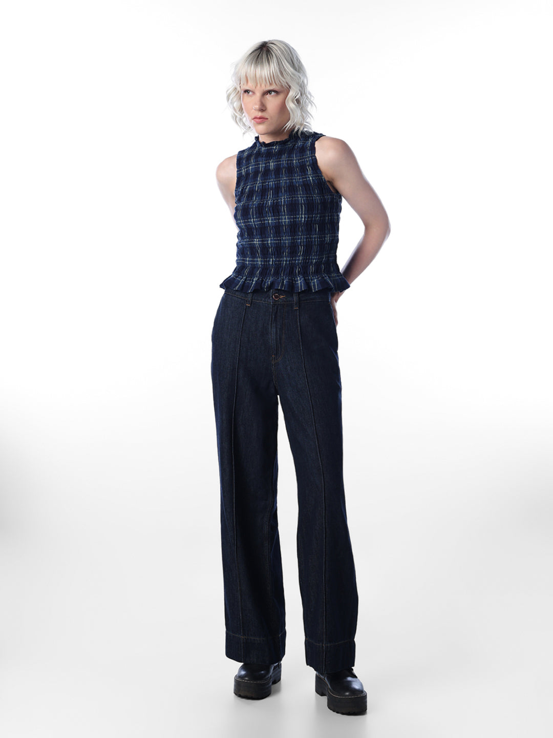 Navy Blue Check Top