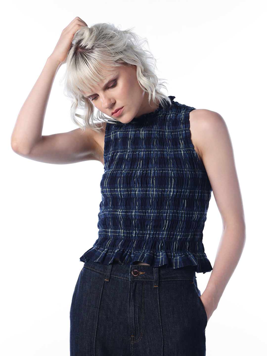 Navy Blue Check Top