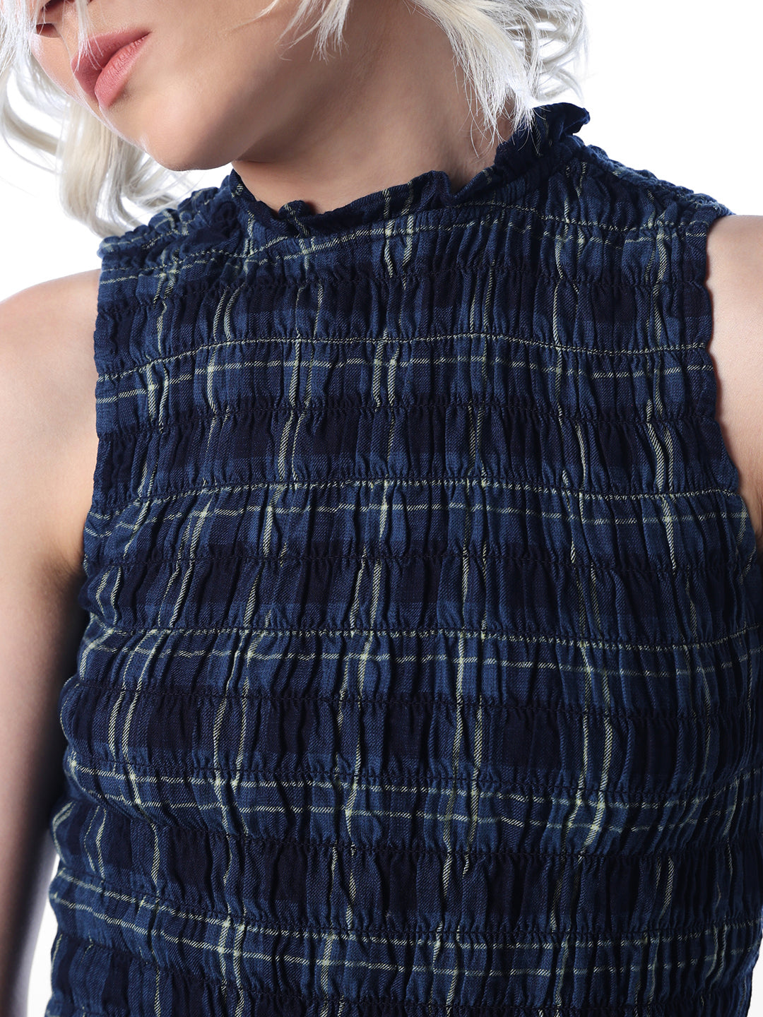 Navy Blue Check Top