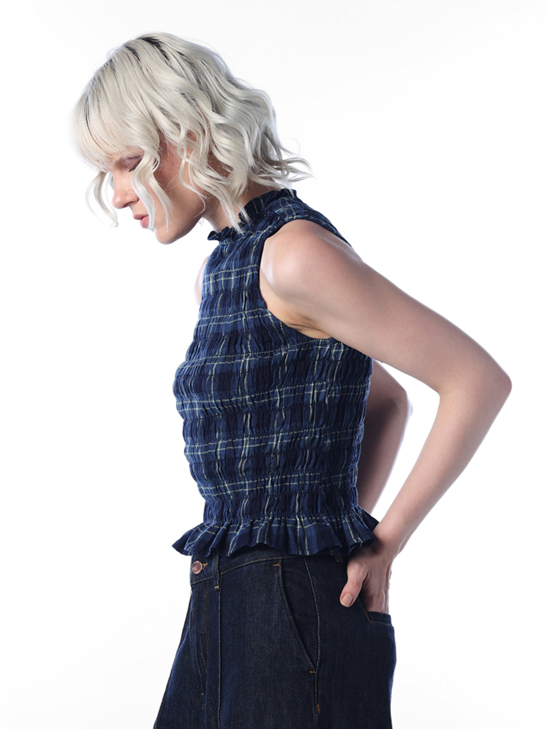 Navy Blue Check Top