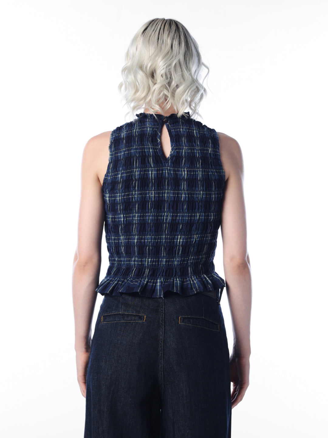 Navy Blue Check Top