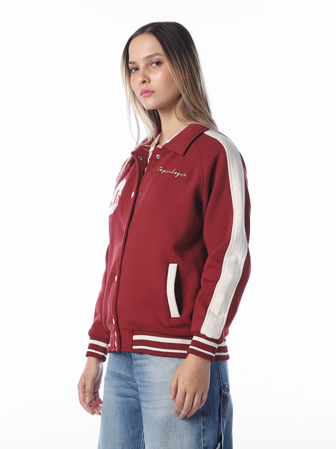 Red Printed Varsity Jacket