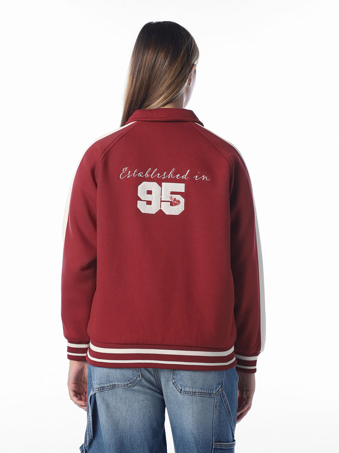 Red Printed Varsity Jacket