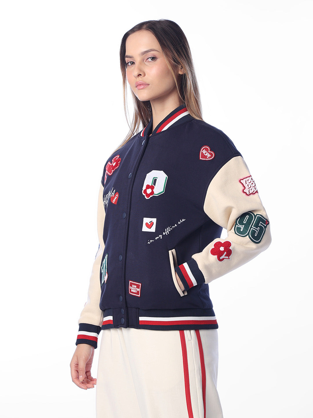 Navy Blue Printed Bomber Jacket