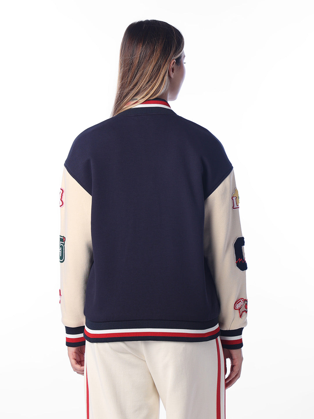 Navy Blue Printed Bomber Jacket