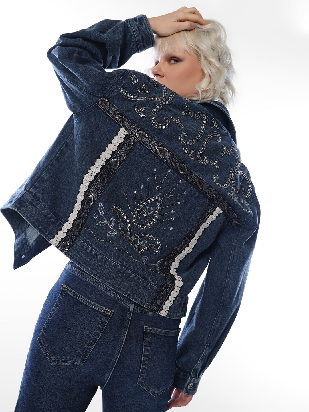Blue Embellished Denim Jacket