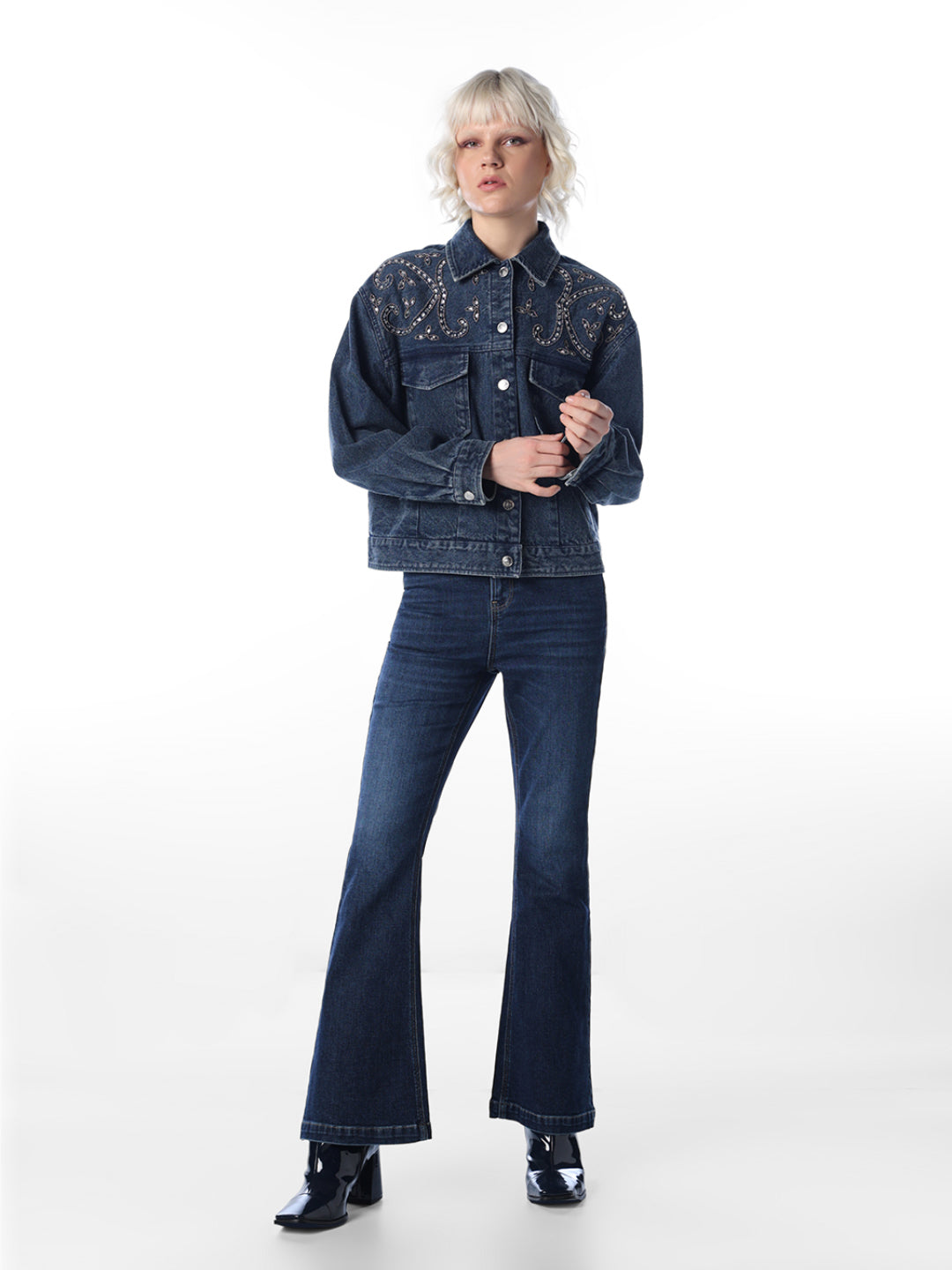 Blue Embellished Denim Jacket