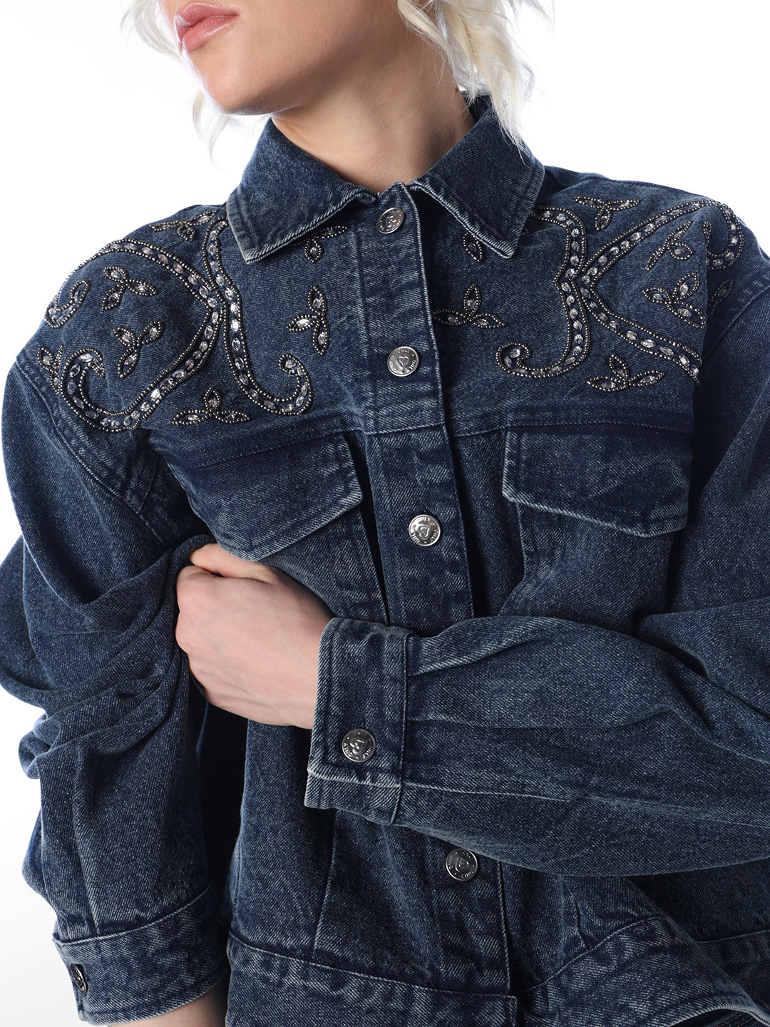 Blue Embellished Denim Jacket