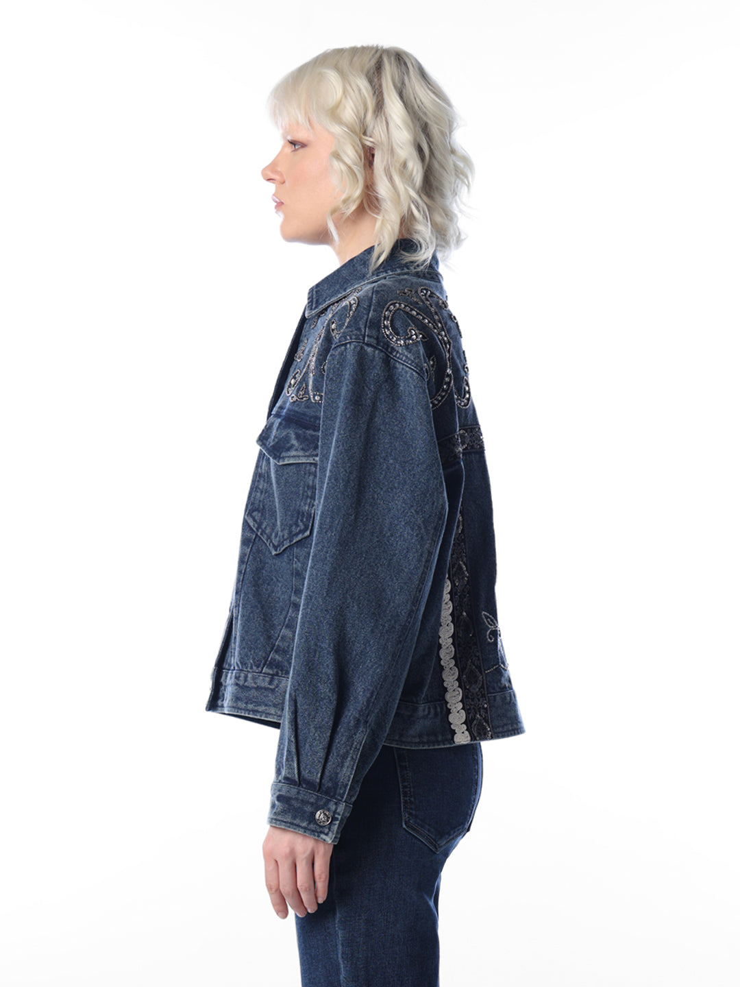Blue Embellished Denim Jacket