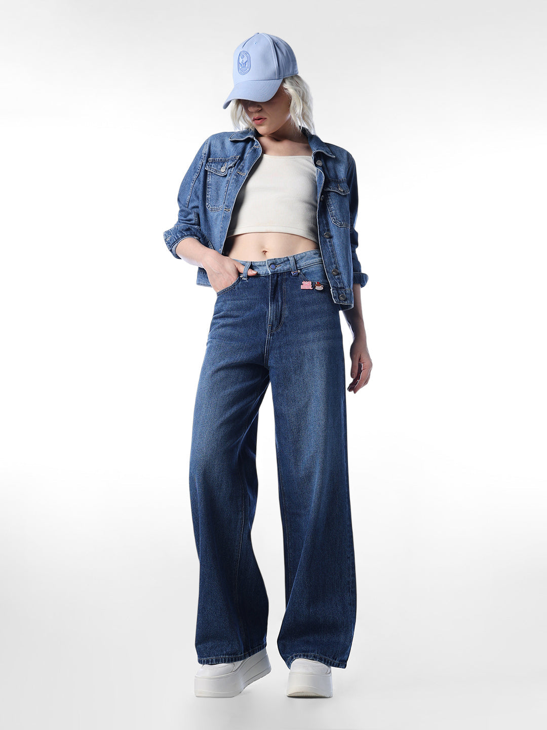 Dark Blue High Rise Wide Leg Jeans
