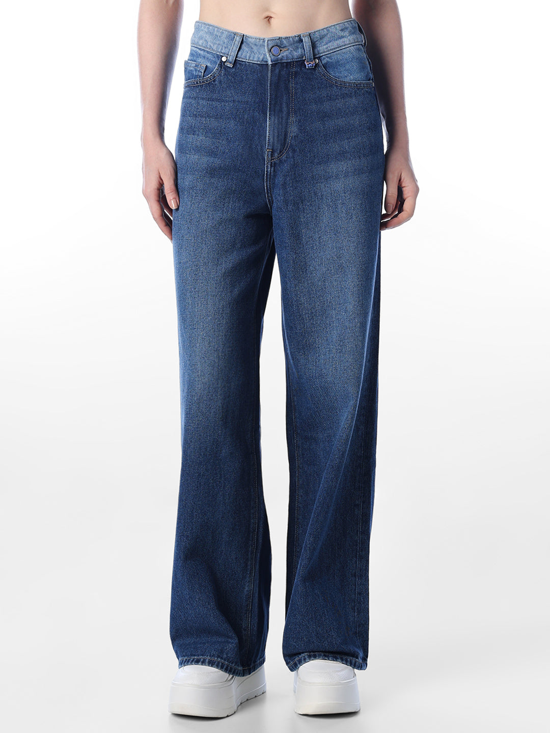 Dark Blue High Rise Wide Leg Jeans