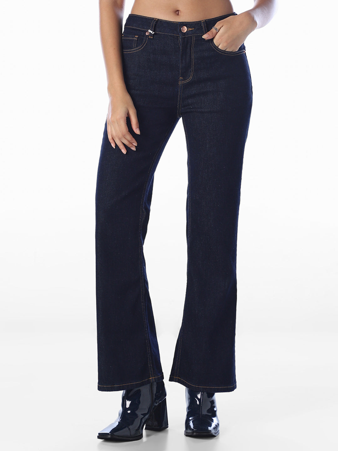 Dark Blue Mid Rise Flared Jeans