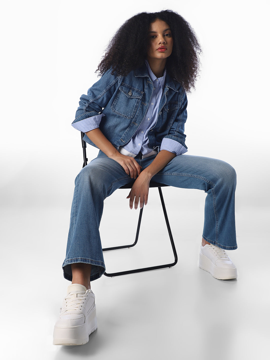 Blue Mid Rise Flared Jeans
