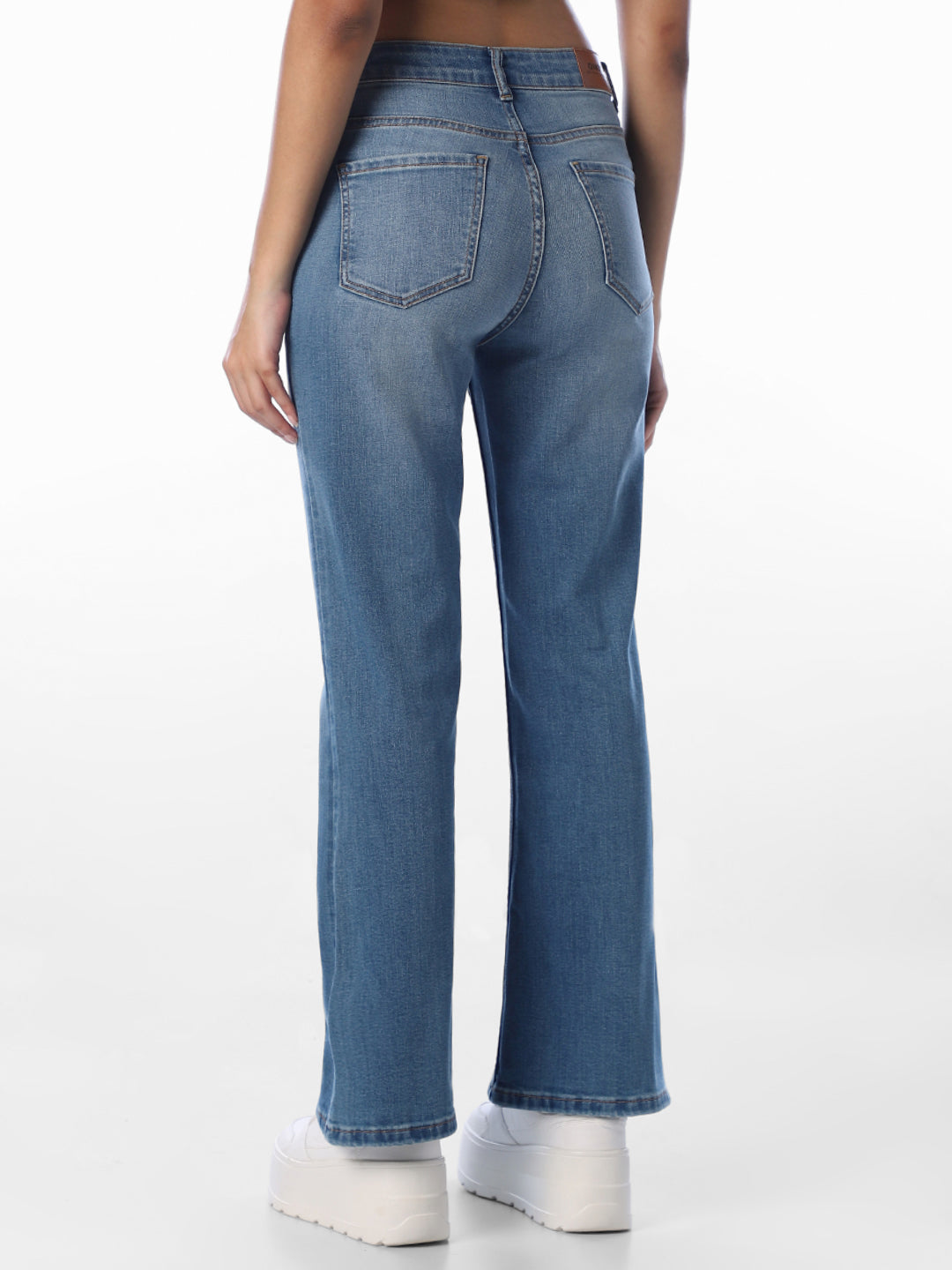 Blue Mid Rise Flared Jeans