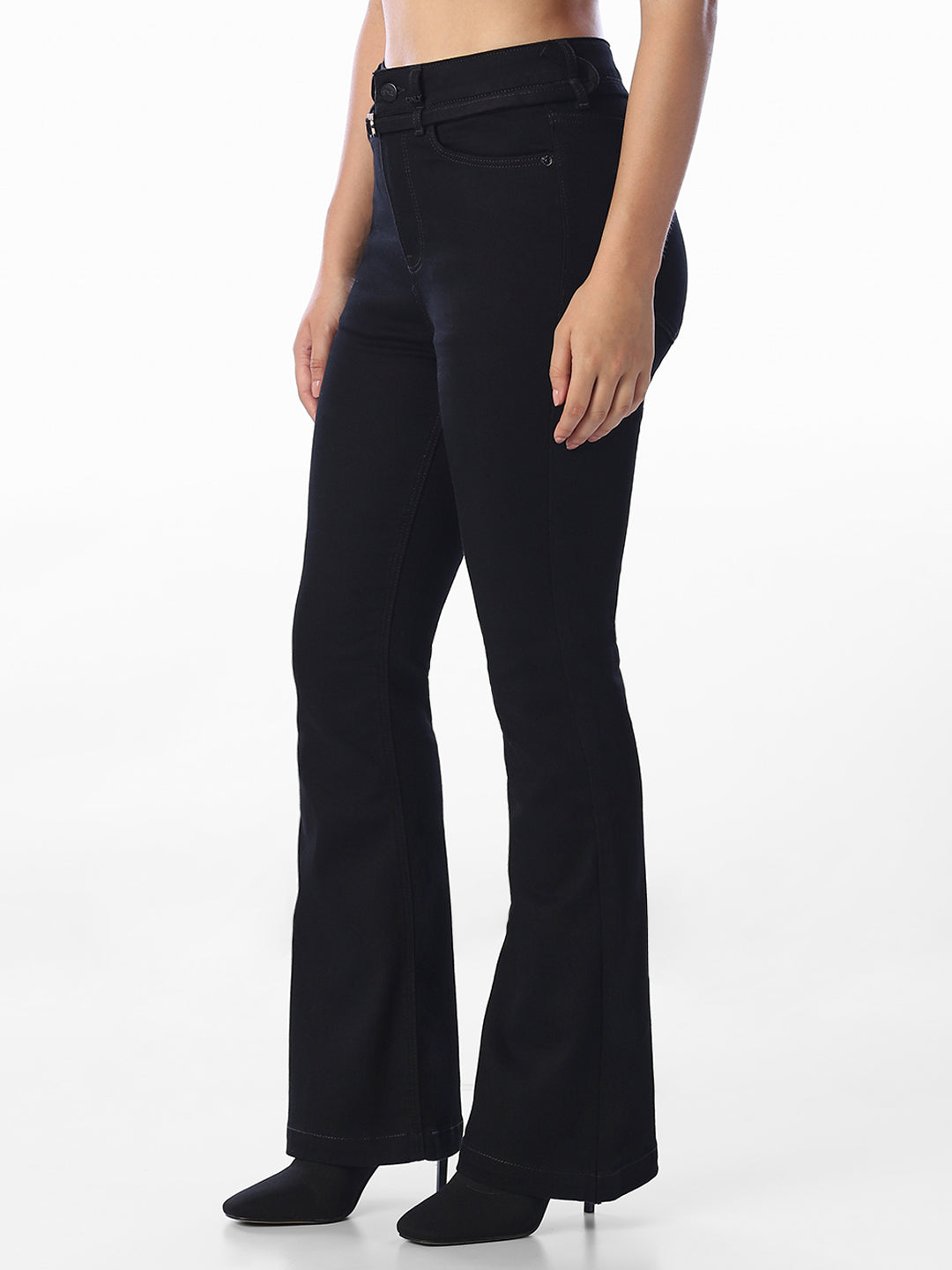 Black Flora Flared Jeans